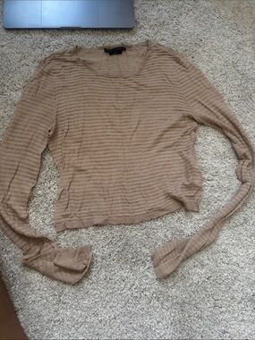 Alice and Olivia Lightweight Ribbed Long Sleeve Top — Beige